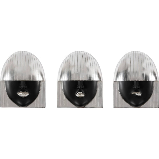 Fashion Faces Small Black and Silver Wall Art Set by Phillips Collection in black, silver and silver leaf. Made from resin in a modern style.