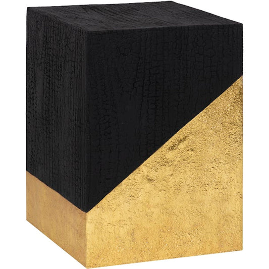 Scorched Side Table by Phillips Collection in black, gold and gold leaf. Made from resin in a modern style.