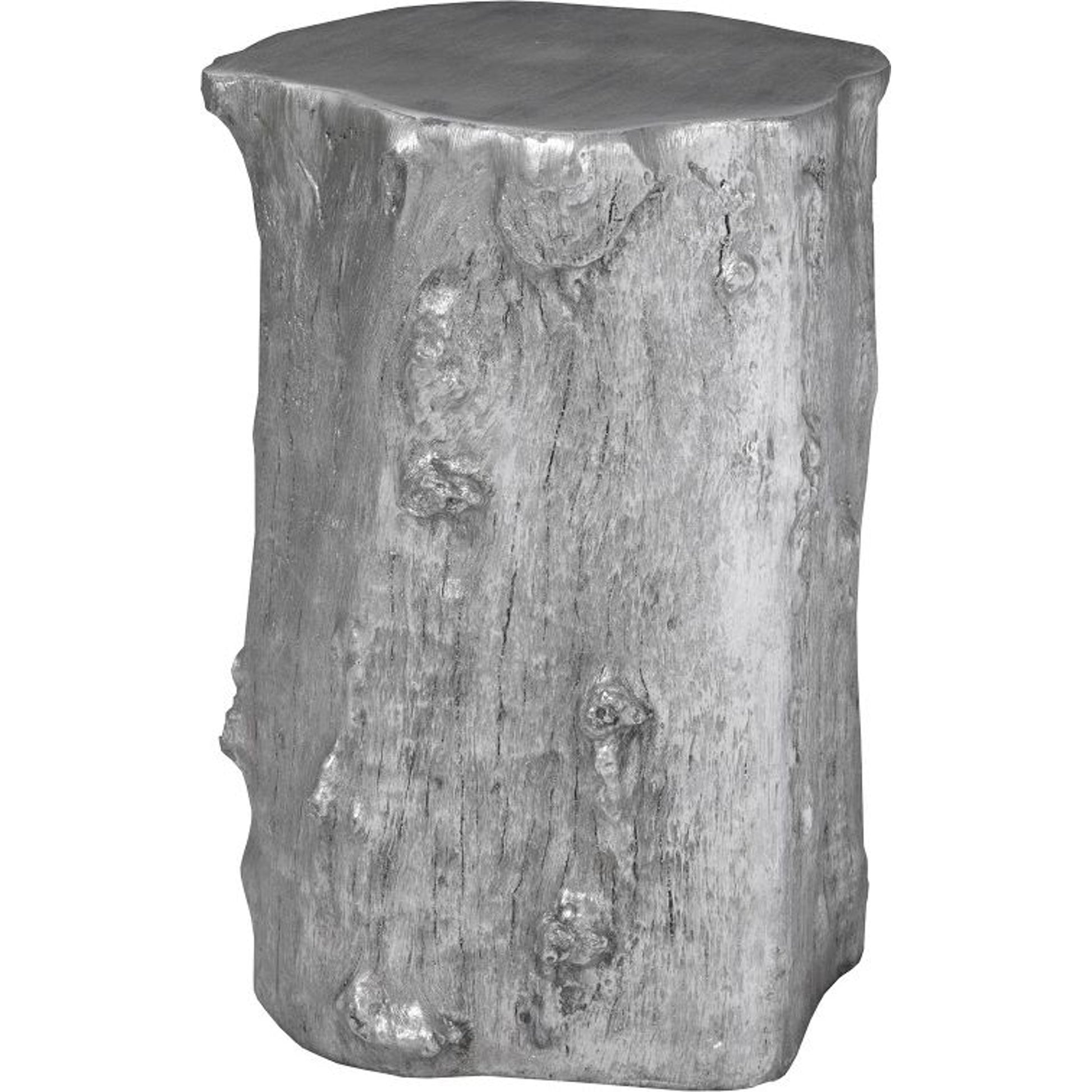 Log Silver Stool by Phillips Collection in silver and silver leaf. Made from resin in a eclectic & global style.