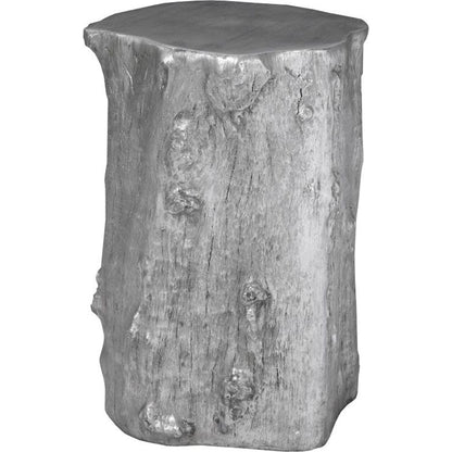 Log Silver Stool by Phillips Collection in silver and silver leaf. Made from resin in a eclectic & global style.