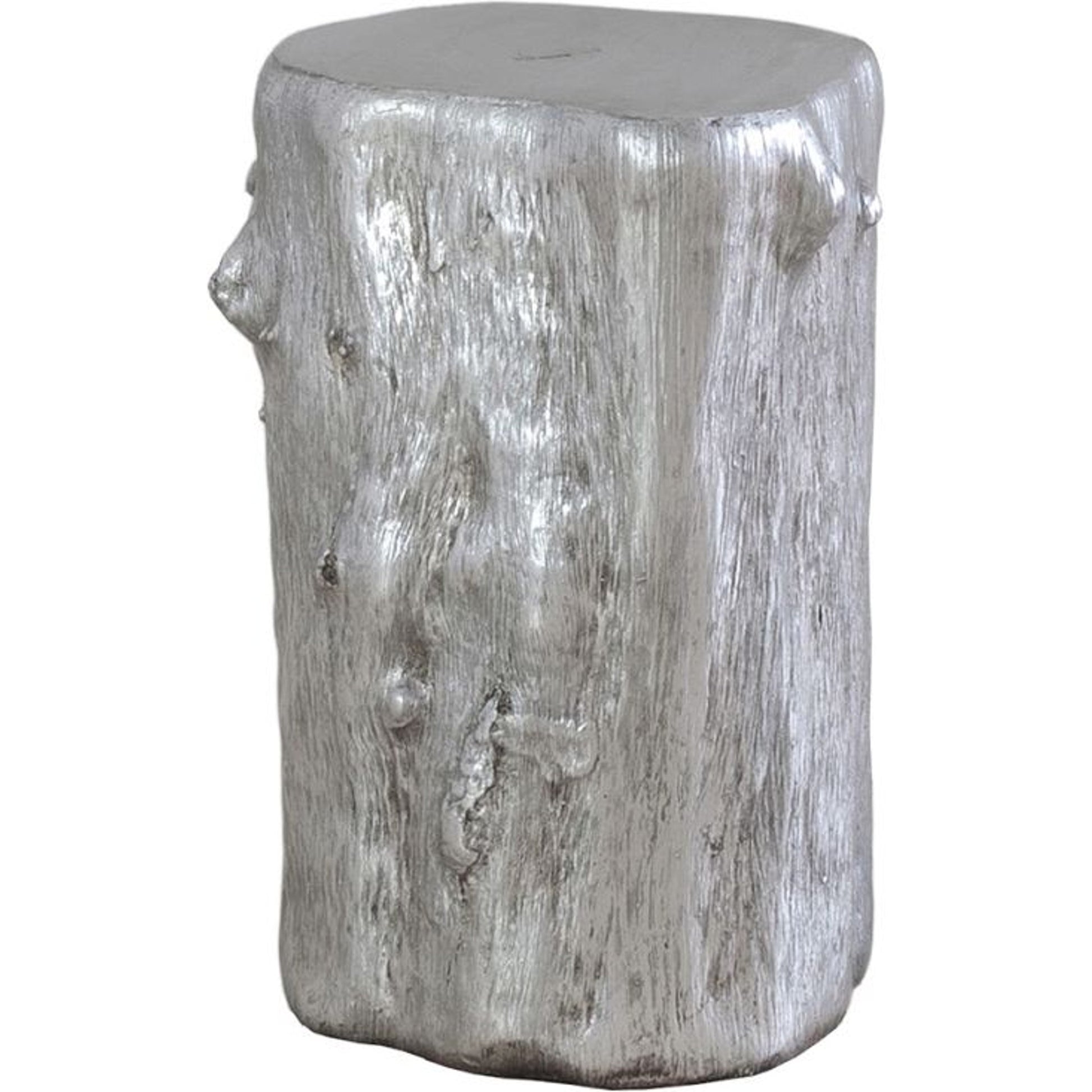 Log Silver Stool by Phillips Collection in silver and silver leaf. Made from resin in a eclectic & global style.