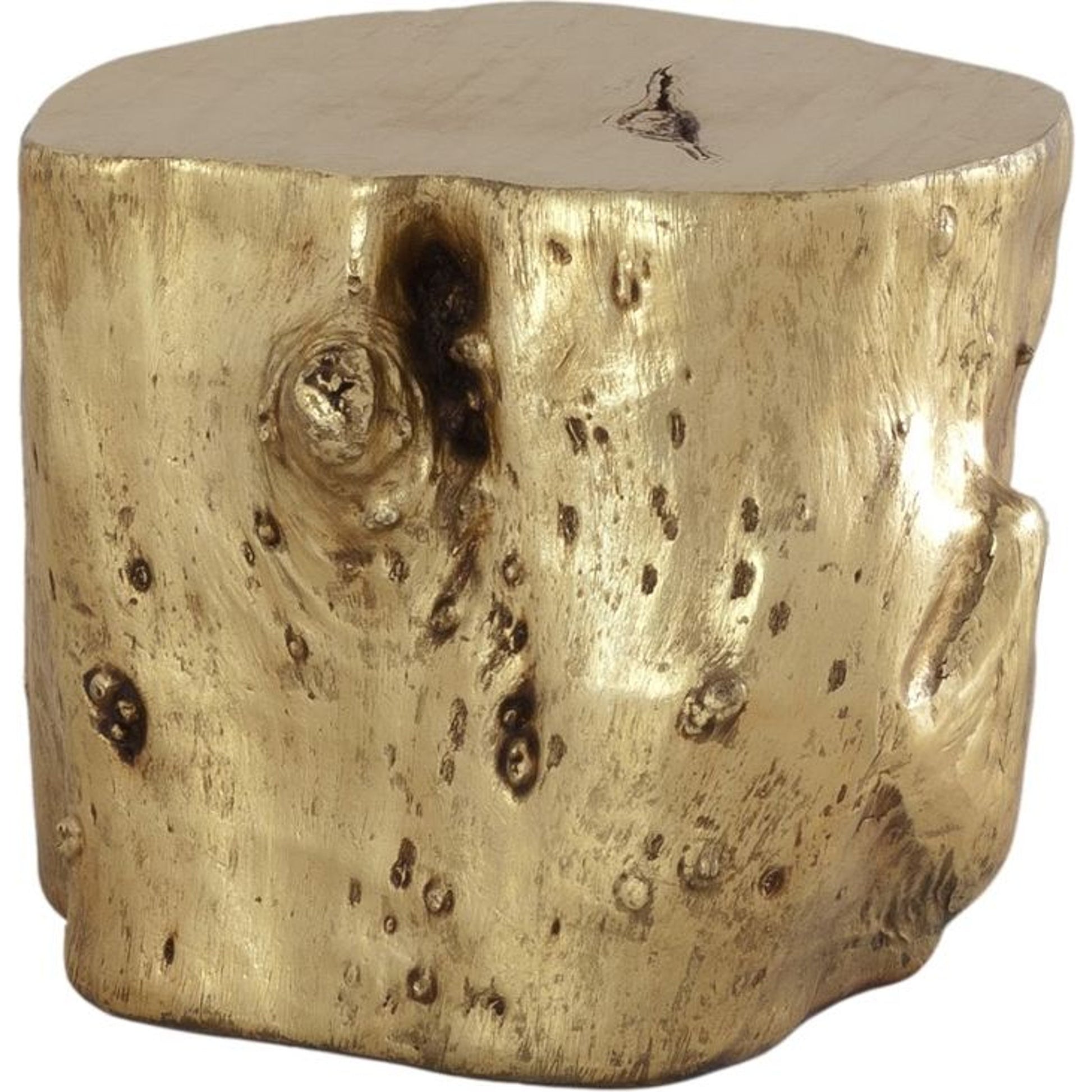 Log Gold Stool by Phillips Collection in gold and gold leaf. Made from resin in a eclectic & global style.