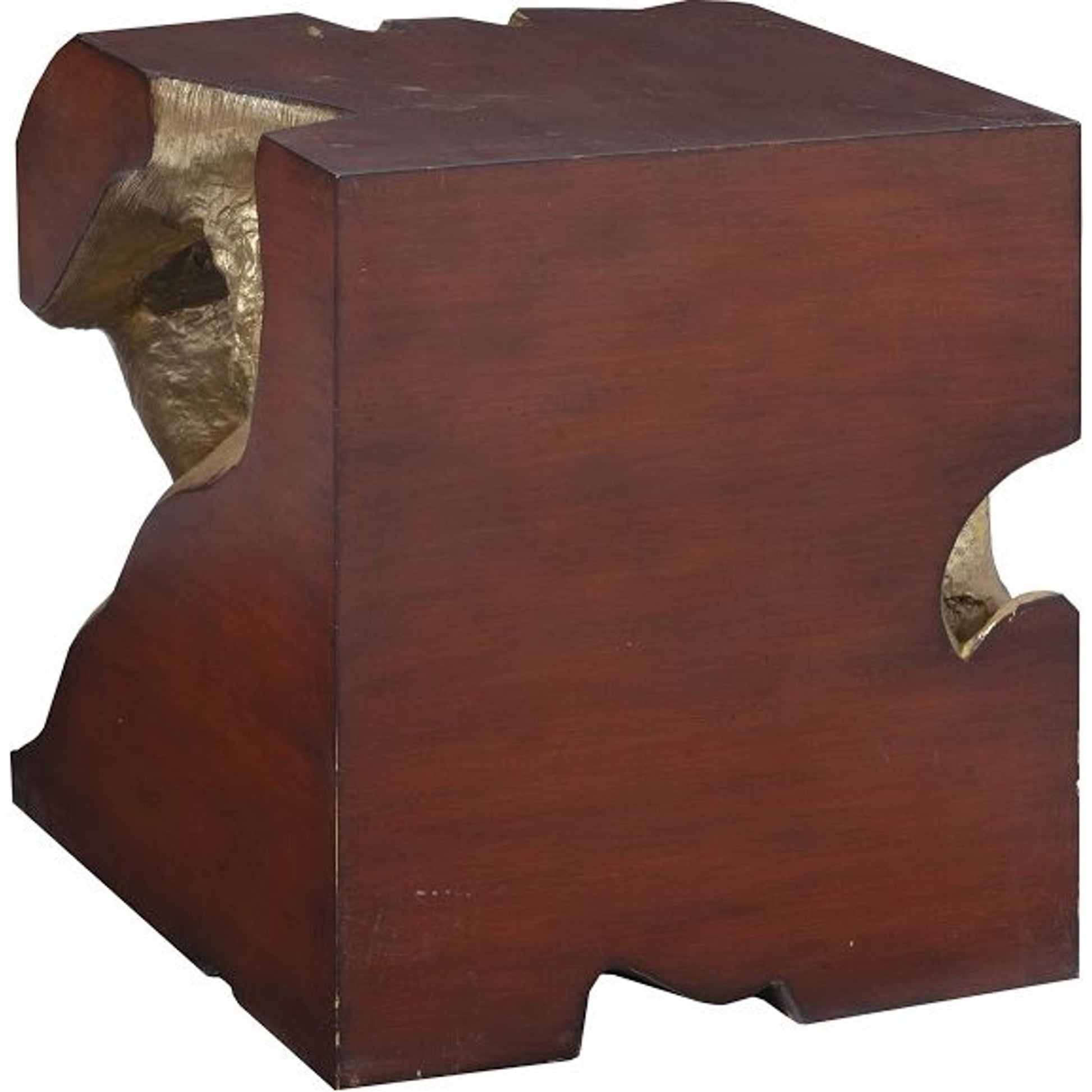 Freeform Stool by Phillips Collection in brown and gold leaf, faux bois. Made from resin in a modern style.