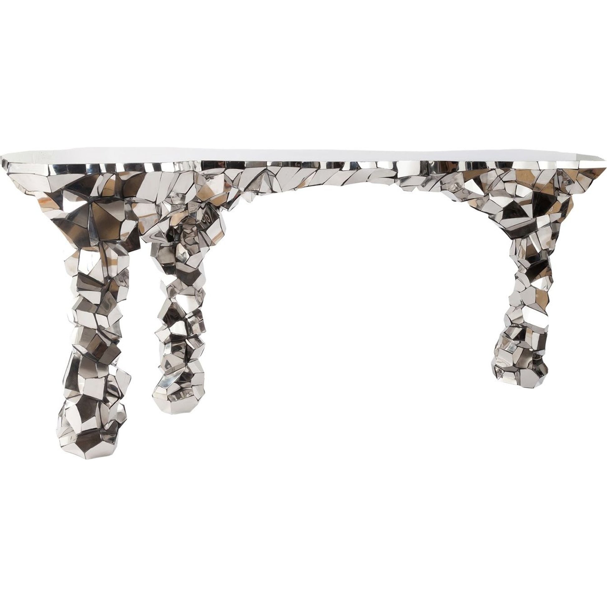 Radica Trizole Console by Phillips Collection in silver. Made from metal in a eclectic & global style.