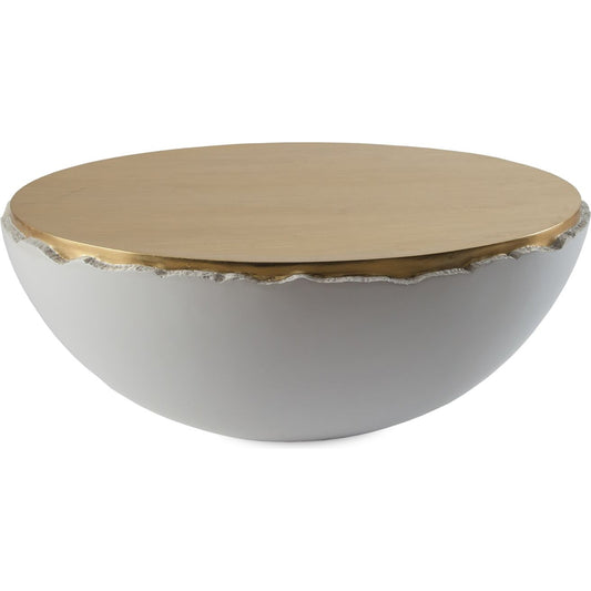 Broken Egg Coffee Table by Phillips Collection in white, gold and gold leaf, pearl white. Made from resin in a modern style.
