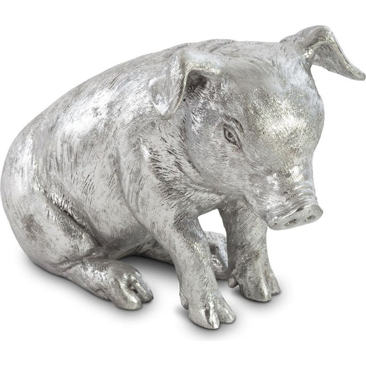 Sitting Piglet by Phillips Collection in silver and silver leaf. Made from resin in a transitional style.