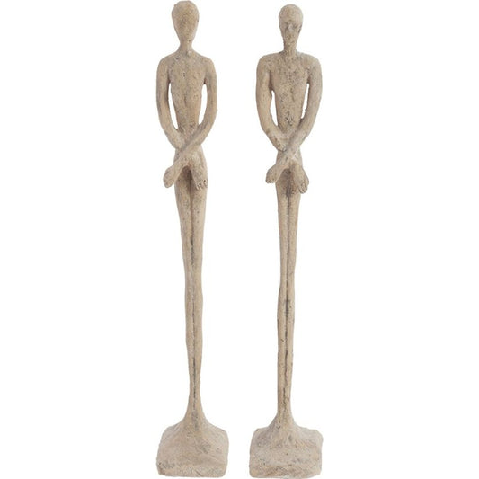 Skinny Male and Female Sculpture by Phillips Collection in off white and roman stone. Made from resin in a eclectic & global style.