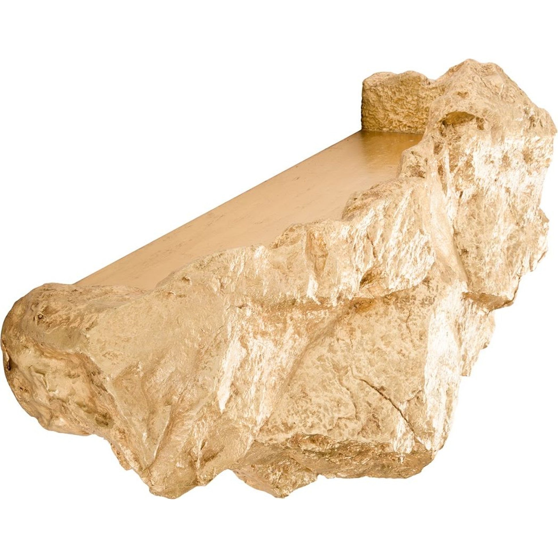 Boulder Shelf by Phillips Collection in gold and gold leaf. Made from resin in a modern style.