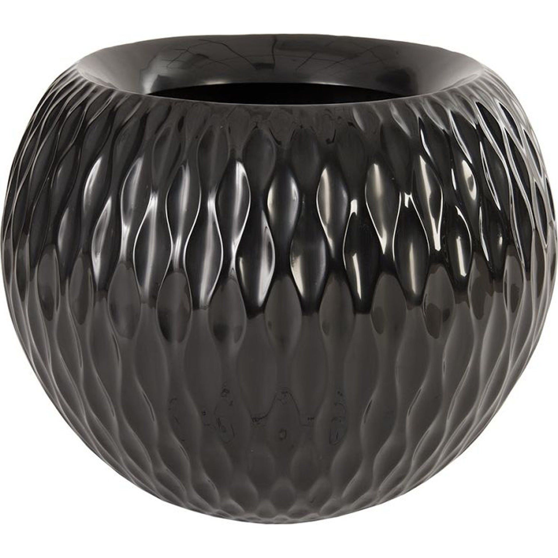 Ripple Planter I by Phillips Collection in black and gel coat. Made from resin in a modern style.