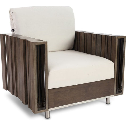 Barcode Club Chair by Phillips Collection in off white, brown. Made from other fabrics, wood, metal in a modern style.