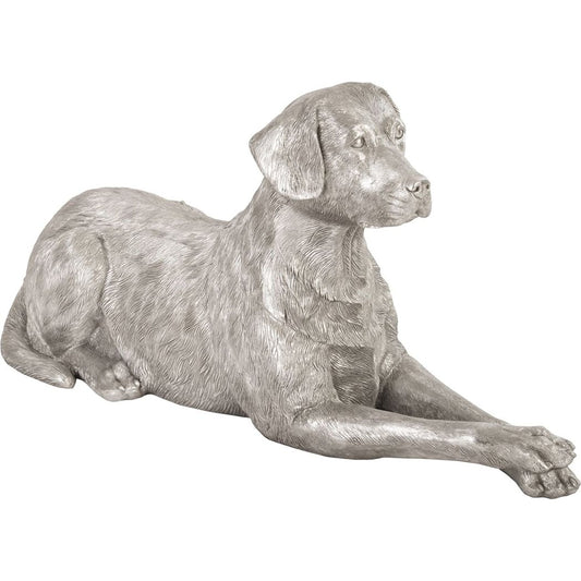 Labrador Laying by Phillips Collection in silver leaf. Made from resin in a transitional style.