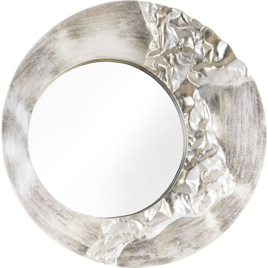 Mercury Round Silver Mirror by Phillips Collection in silver and silver leaf. Made from resin, resin composite in a modern style.