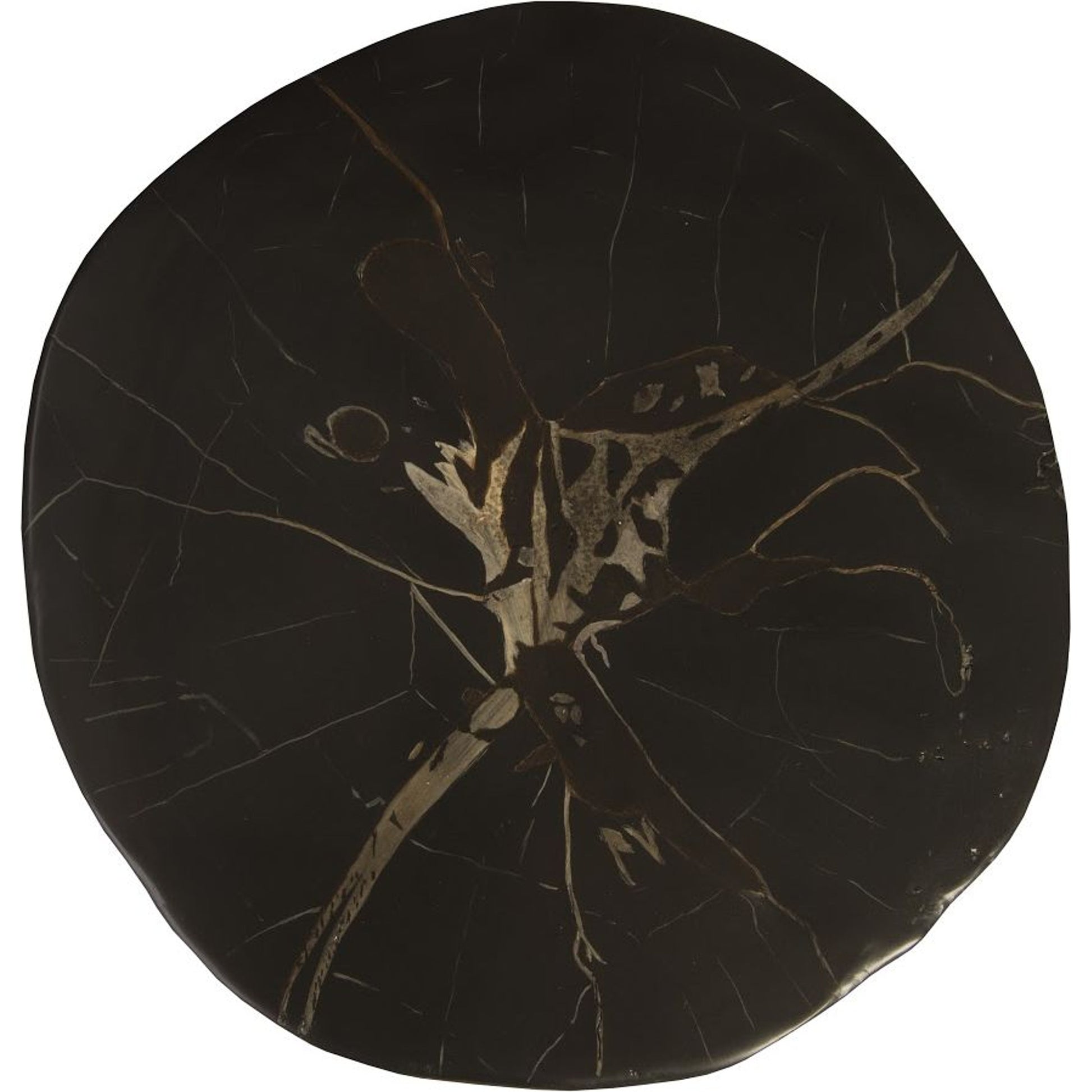 Cast Petrified Black Round Wood Stool, Resin by Phillips Collection in black, gold and black round. Made from resin in a eclectic & global style.