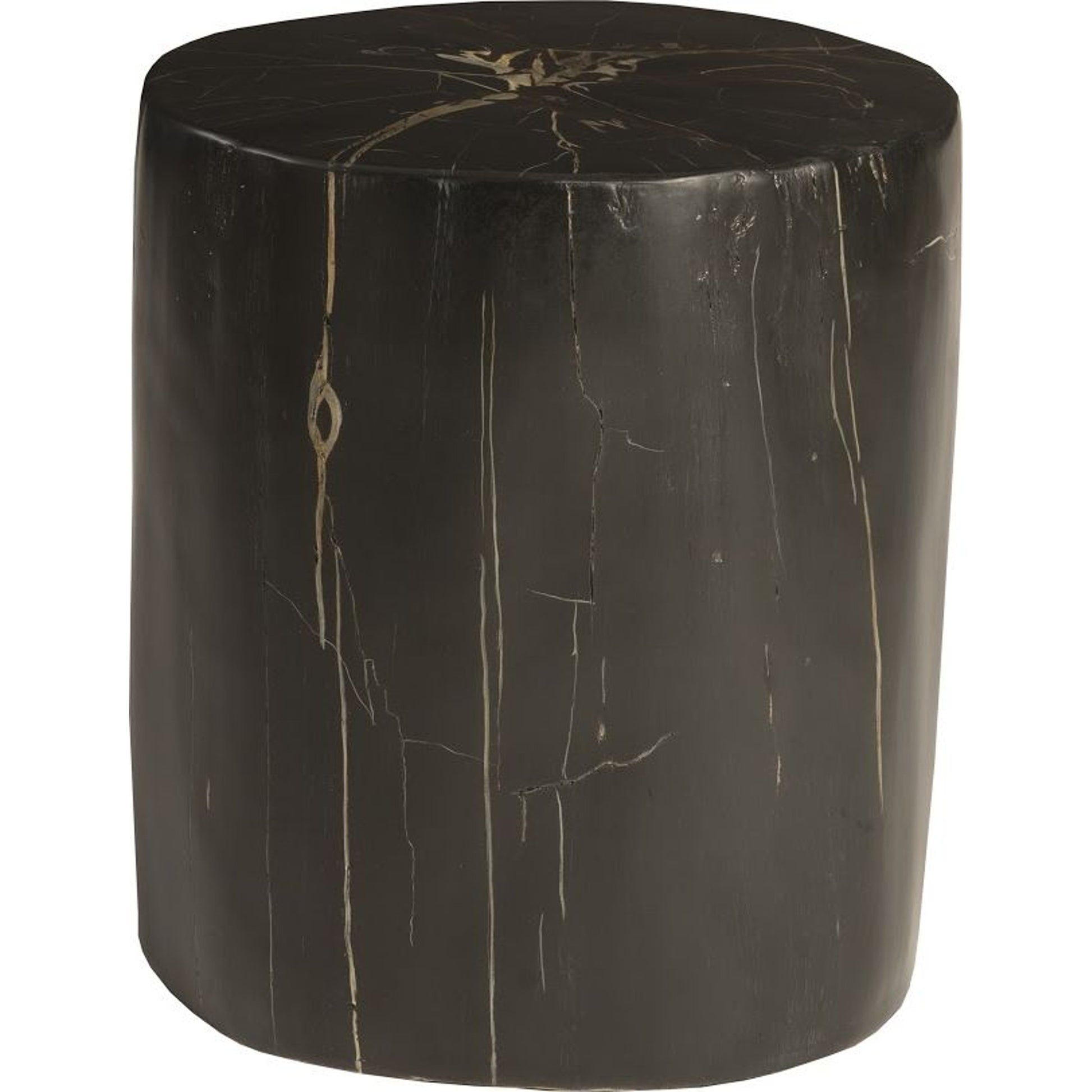 Cast Petrified Black Round Wood Stool, Resin by Phillips Collection in black, gold and black round. Made from resin in a eclectic & global style.