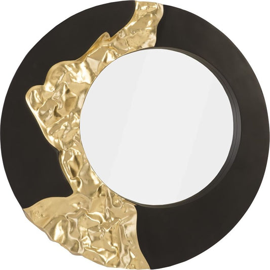 Mercury Round Black Gold Mirror by Phillips Collection in black, gold and gold leaf. Made from resin in a modern style.