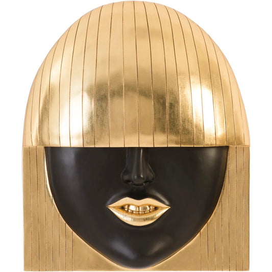 Fashion Faces Large Smile Black and Gold Wall Art by Phillips Collection in black, gold and gold leaf. Made from resin in a modern style.