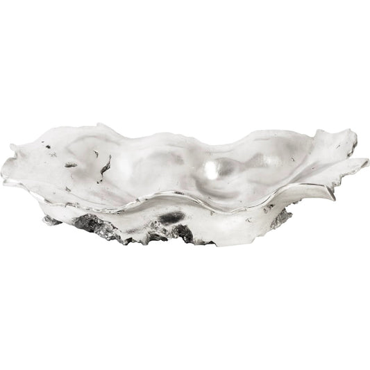 Cast Silver Burled Wood Bowl by Phillips Collection in silver. Made from resin in a rustic style.