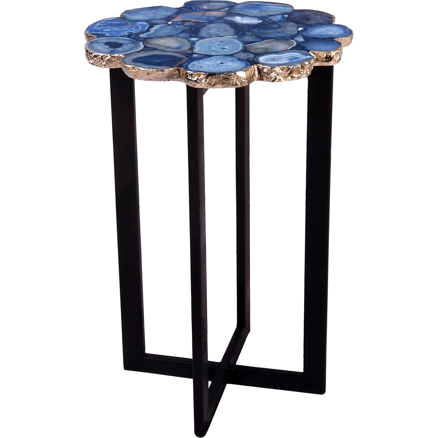 001 SR-757129 | Primary Silo | Azul Agate Accent Table by Moe's Home Collection in top- blue agate base - black ms and powder coated. Made from metal, blue agate, steel base in a coastal style.