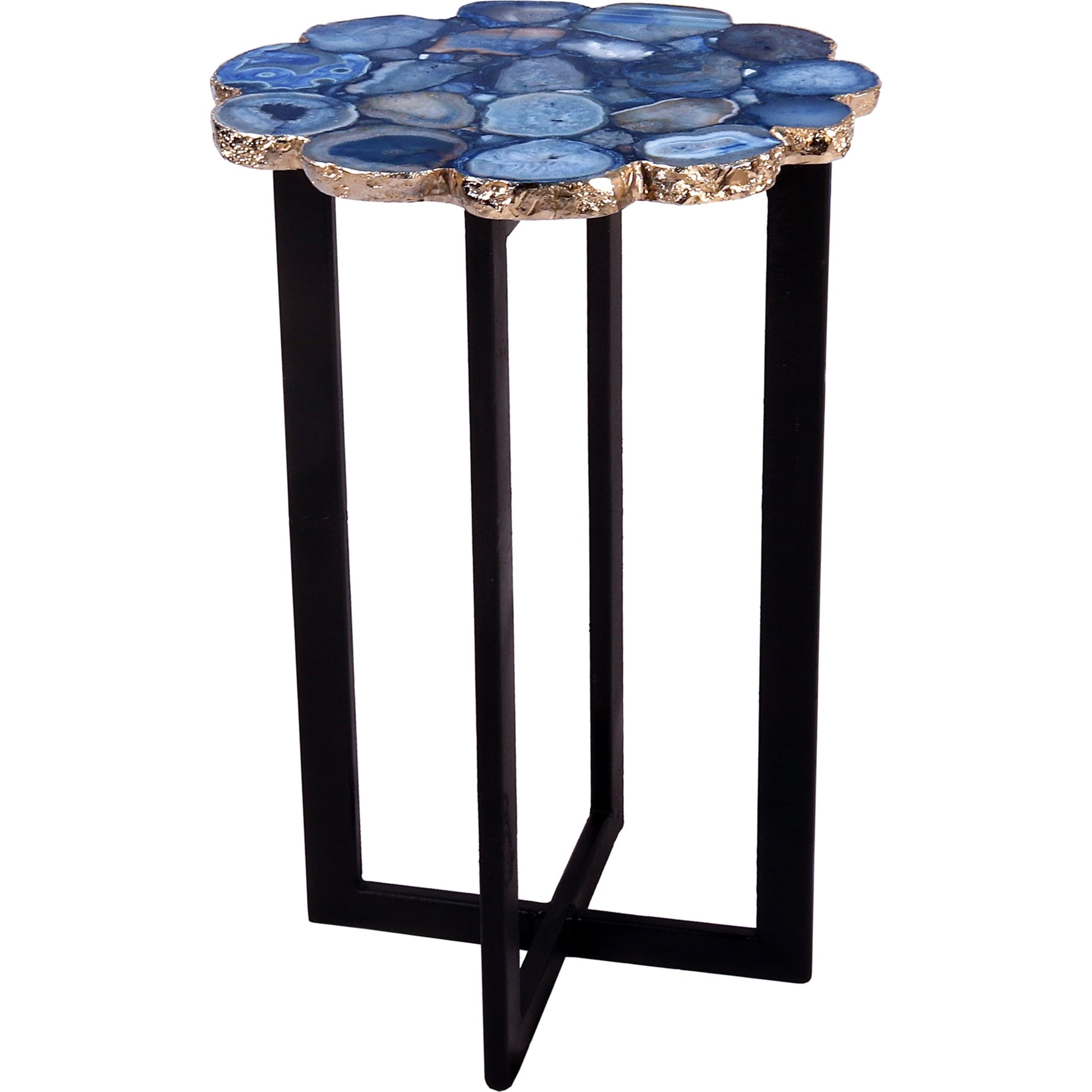 Azul Agate Accent Table by Moe's Home Collection in top- blue agate base - black ms and powder coated. Made from metal, blue agate, steel base in a coastal style.