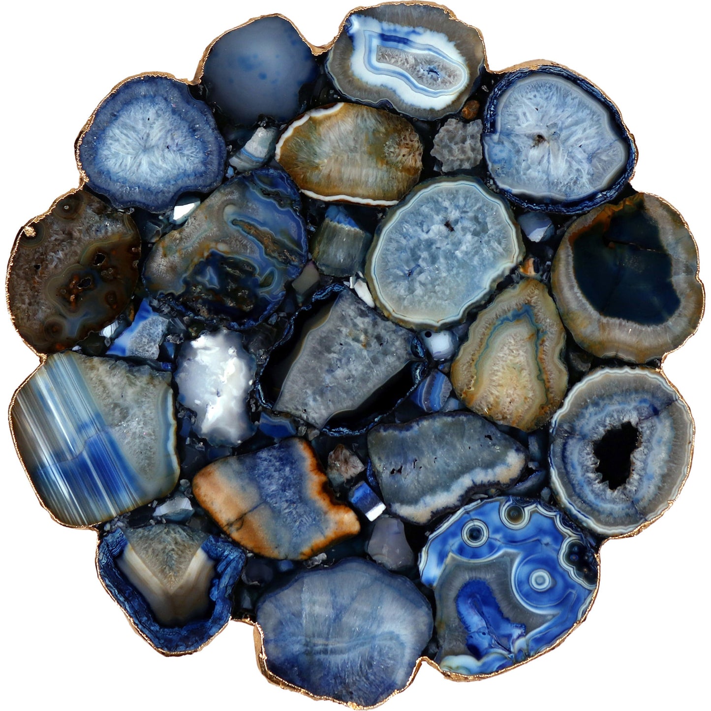 002 SR-757129 | Additional Silo | Azul Agate Accent Table by Moe's Home Collection in top- blue agate base - black ms and powder coated. Made from metal, blue agate, steel base in a coastal style.