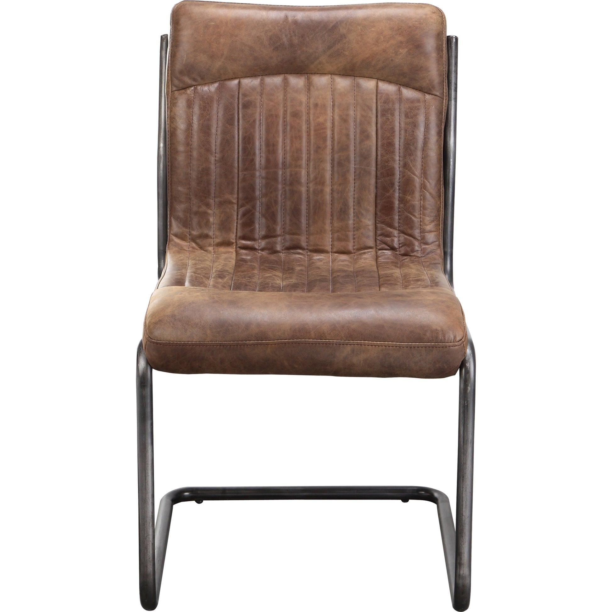 Ansel Dining Chair (Set of 2) by Moe's Home Collection in brown. Made from top grain leather, hardwood, plywood frame, fireproof foam in a modern style.