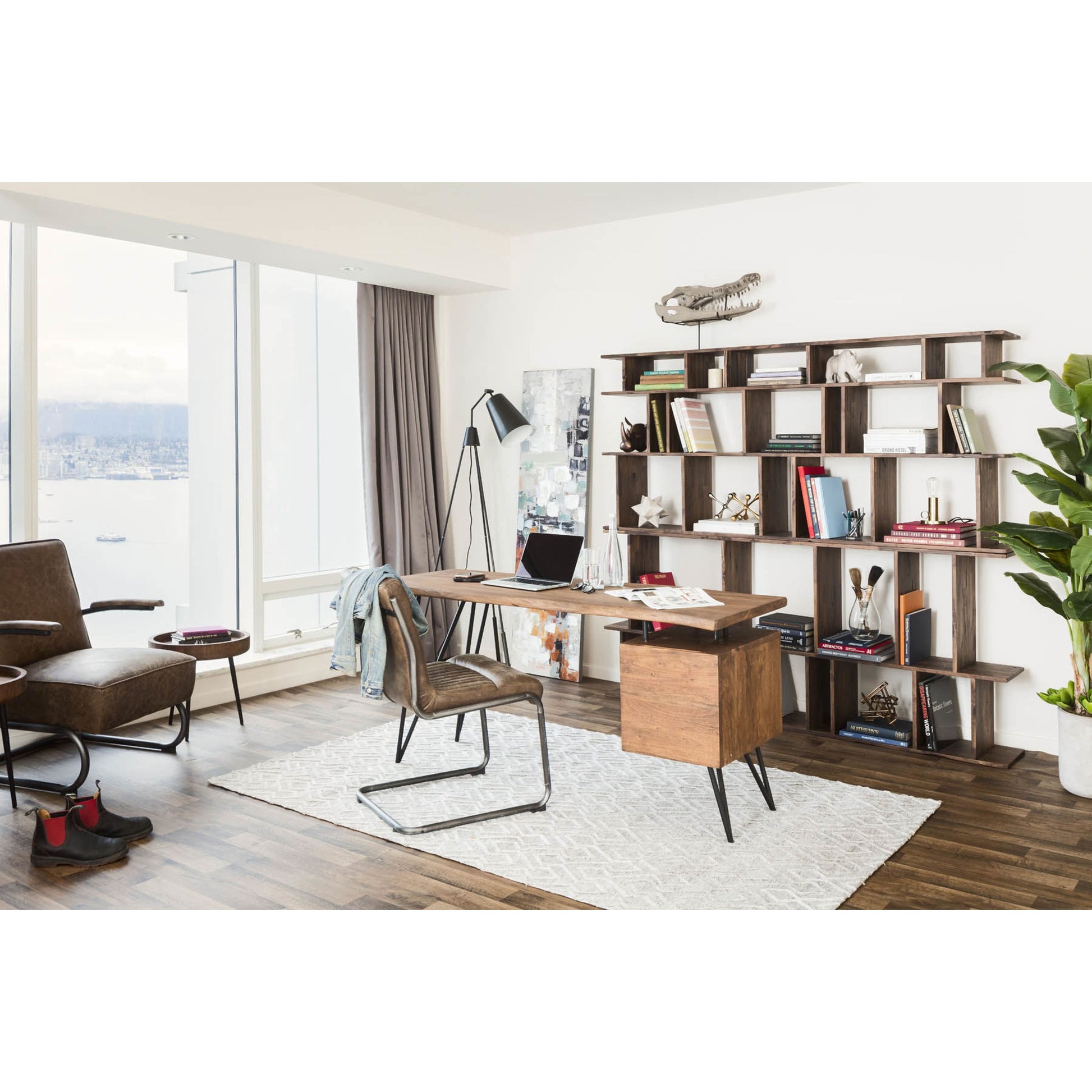Ansel Dining Chair (Set of 2) by Moe's Home Collection in brown. Made from top grain leather, hardwood, plywood frame, fireproof foam in a modern style.