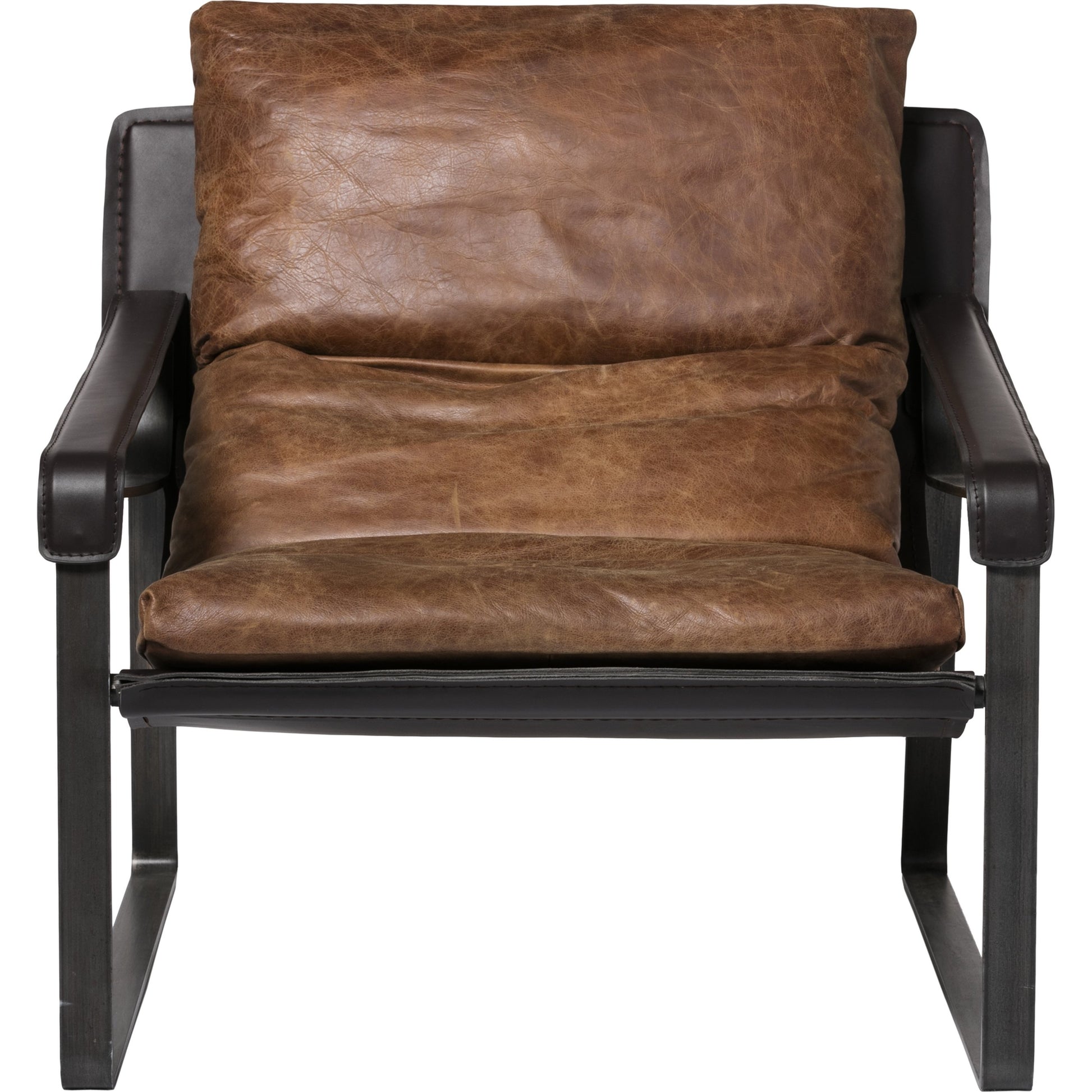 Connor Club Chair Open Road Leather by Moe's Home Collection. Made from upholstery: top-grain leather, iron frame, bonded leather cushion support, foam, feather fill in a modern style.