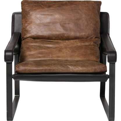 Connor Club Chair Open Road Leather by Moe's Home Collection. Made from upholstery: top-grain leather, iron frame, bonded leather cushion support, foam, feather fill in a modern style.