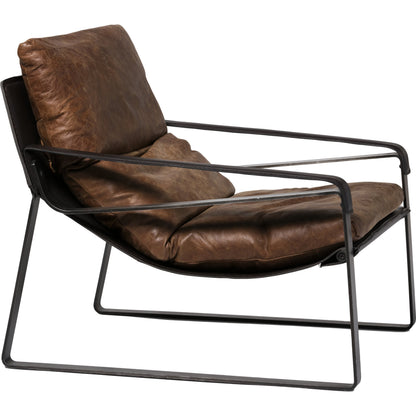 Connor Club Chair Open Road Leather by Moe's Home Collection. Made from upholstery: top-grain leather, iron frame, bonded leather cushion support, foam, feather fill in a modern style.