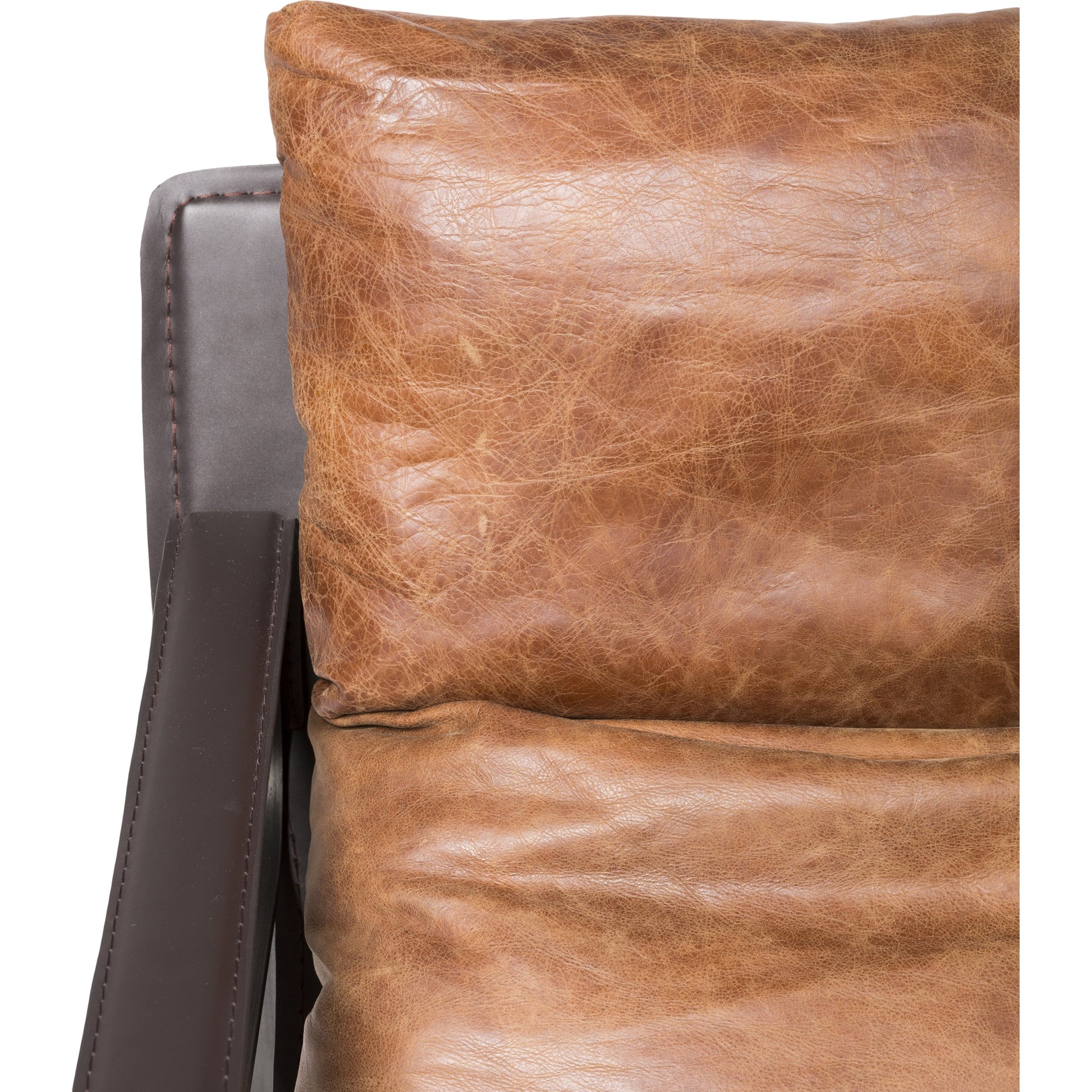 Connor Club Chair Open Road Leather by Moe's Home Collection. Made from upholstery: top-grain leather, iron frame, bonded leather cushion support, foam, feather fill in a modern style.