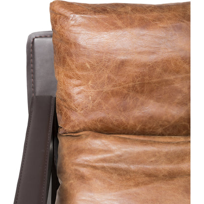 Connor Club Chair Open Road Leather by Moe's Home Collection. Made from upholstery: top-grain leather, iron frame, bonded leather cushion support, foam, feather fill in a modern style.