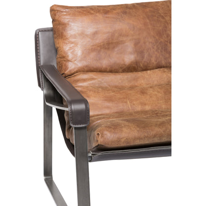 Connor Club Chair Open Road Leather by Moe's Home Collection. Made from upholstery: top-grain leather, iron frame, bonded leather cushion support, foam, feather fill in a modern style.