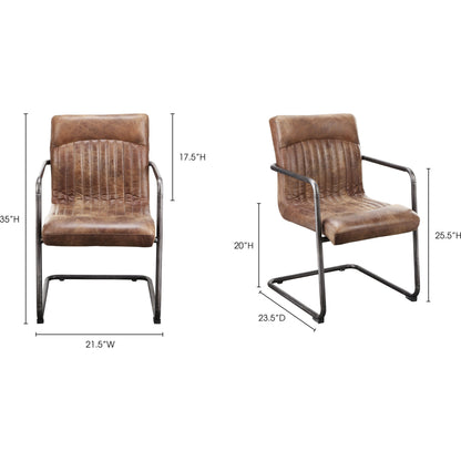 Ansel Arm Chair (Set of 2) by Moe's Home Collection in light brown. Made from full leather, iron frame, fireproof foam in a modern style.