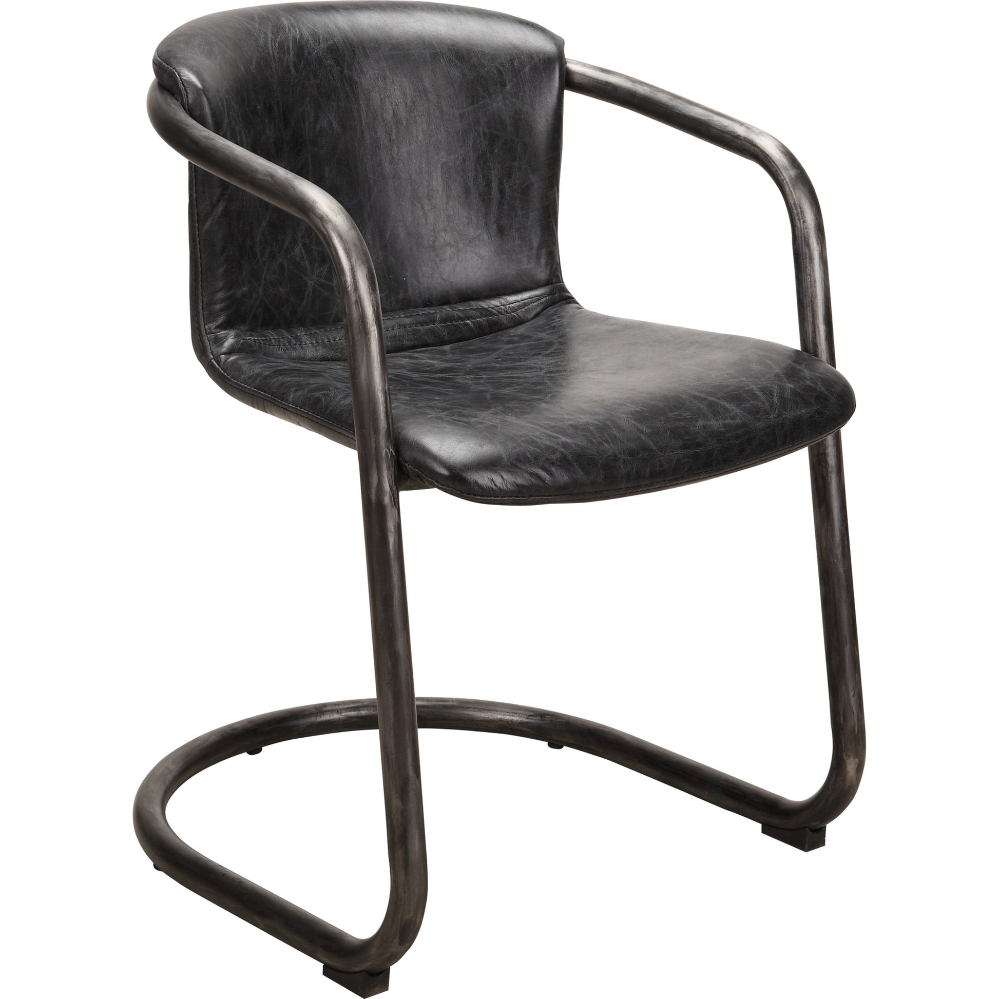 Freeman Dining Chair (Set of 2) by Moe's Home Collection in black. Made from top grain leather, iron frame, plywood in a modern style.