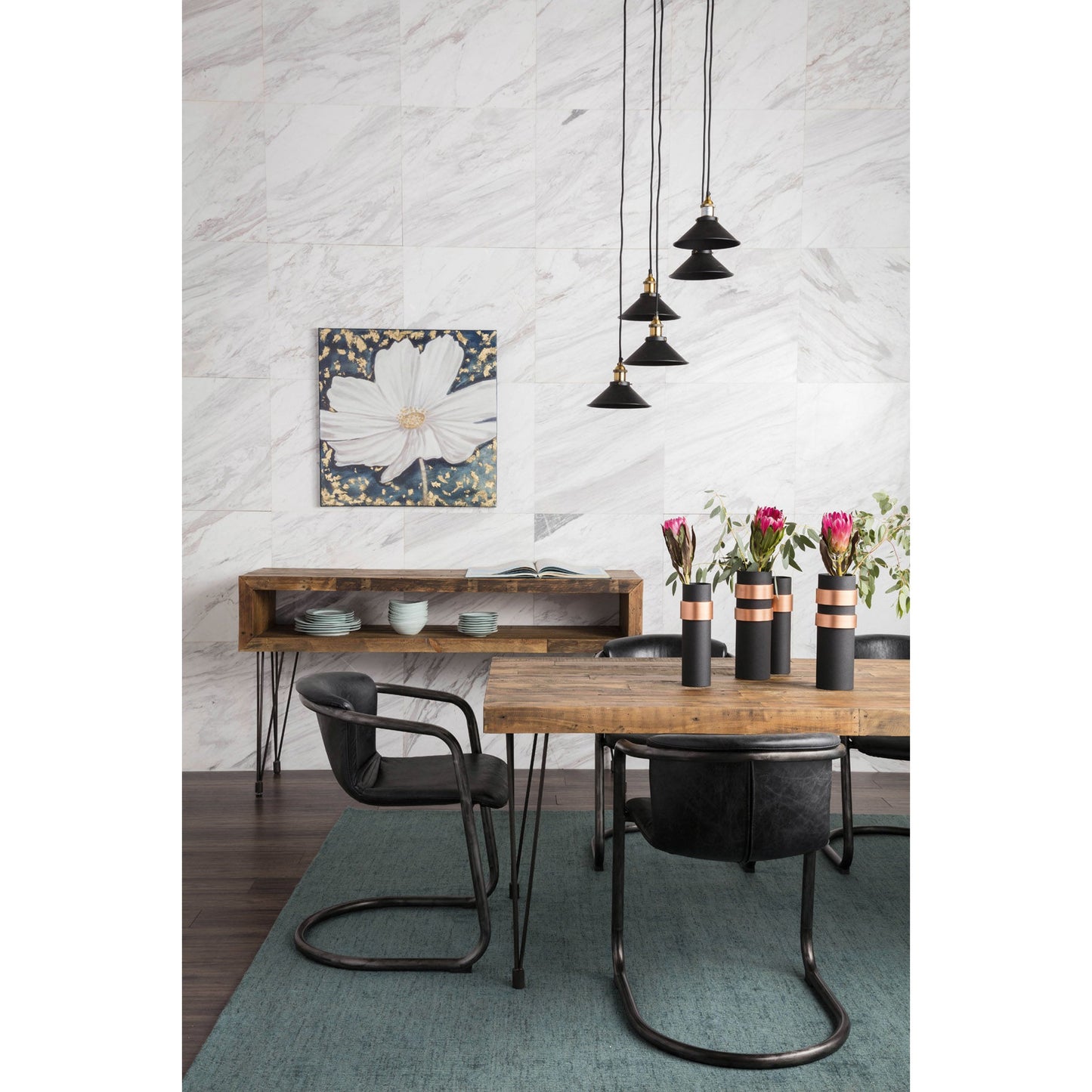 006 S-699896 | Lifestyle | Freeman Dining Chair (Set of 2) by Moe's Home Collection in black. Made from top grain leather, iron frame, plywood in a modern style.