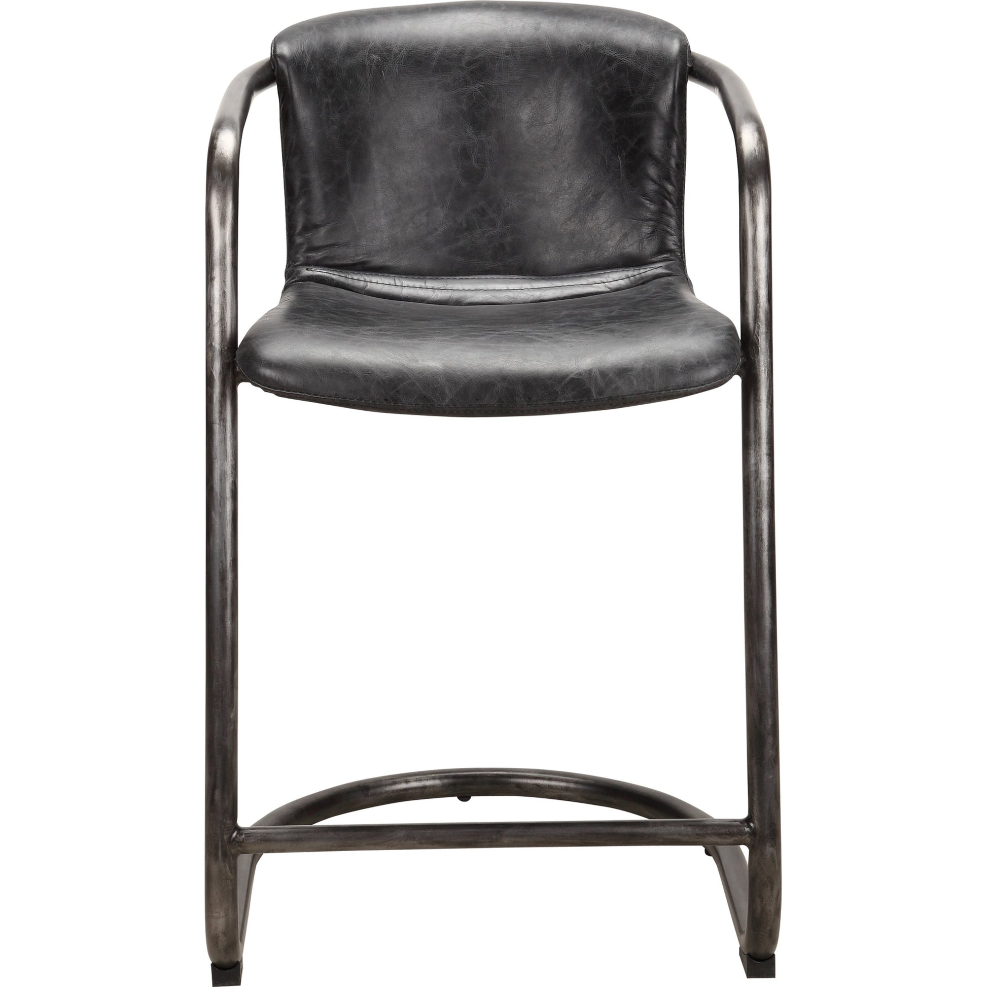 Freeman Counter Stool (Set of 2) by Moe's Home Collection. Made from top grain leather, iron frame in a modern style.