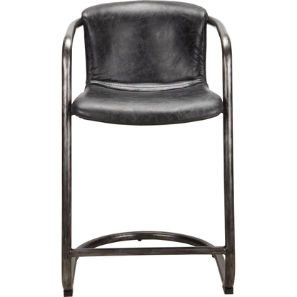 Freeman Counter Stool (Set of 2) by Moe's Home Collection. Made from top grain leather, iron frame in a modern style.