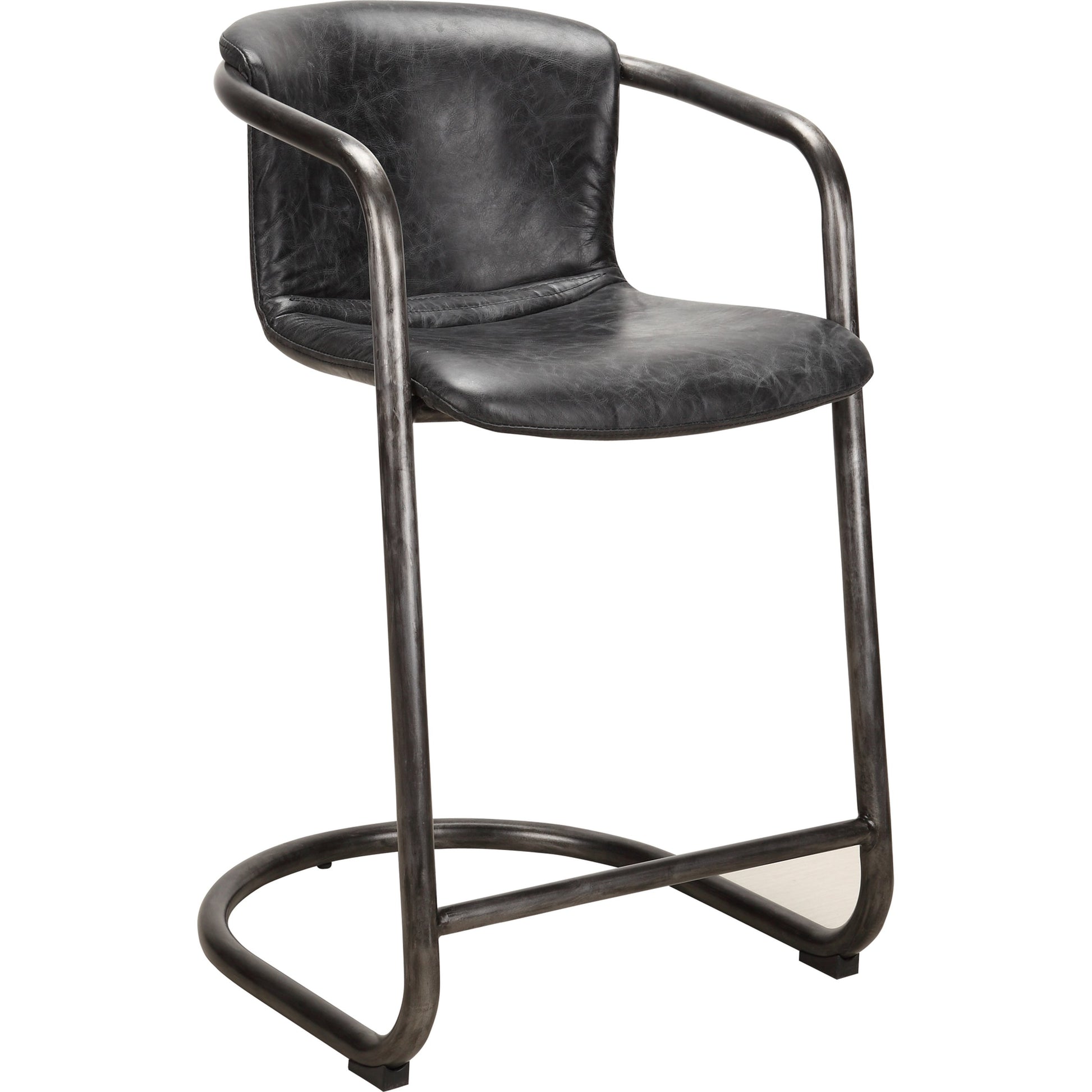 Freeman Counter Stool (Set of 2) by Moe's Home Collection. Made from top grain leather, iron frame in a modern style.