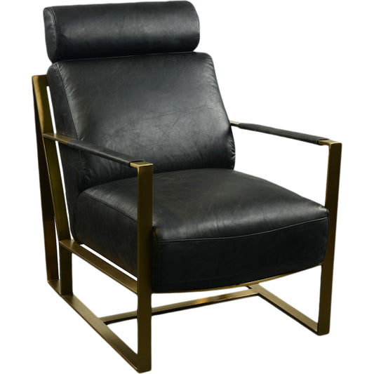 Paradiso Chair by Moe's Home Collection in black. Made from top grain leather, ca standard foam: density 35-40kg, stainless steel (gold finished) in a modern style.