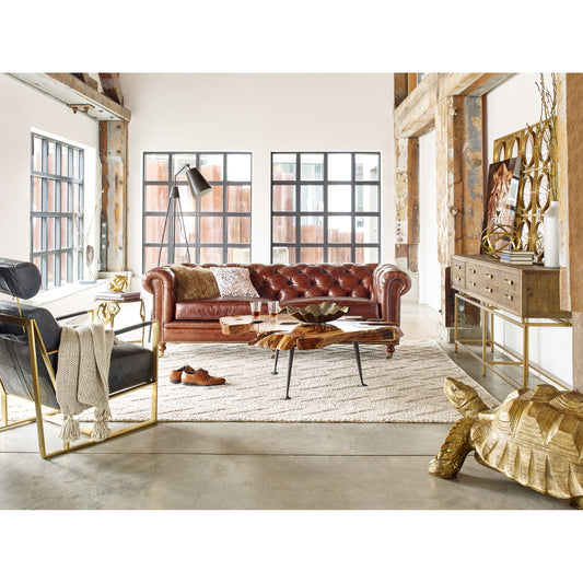 Paradiso Chair by Moe's Home Collection in black. Made from top grain leather, ca standard foam: density 35-40kg, stainless steel (gold finished) in a modern style.