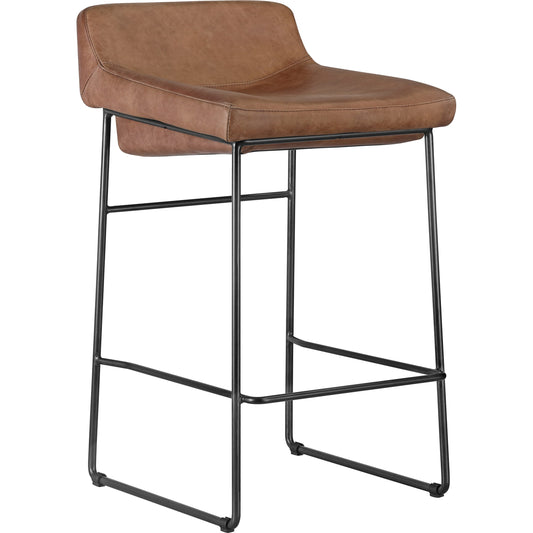 Starlet Counterstool by Moe's Home Collection in cappuccino. Made from top grain leather, iron legs, foam, plywood in a rustic style.