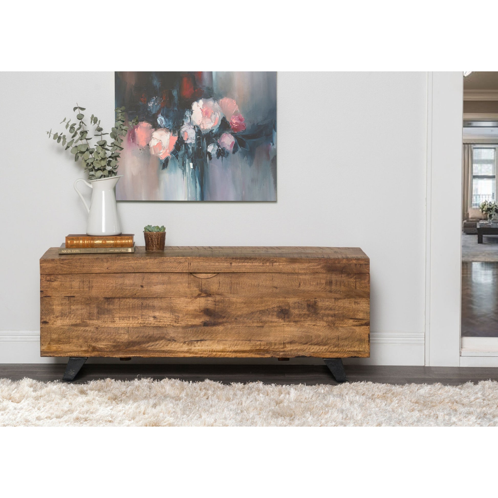 Axis Storage Trunk by Kosas Home. Made from mango wood top, iron legs in a modern style.