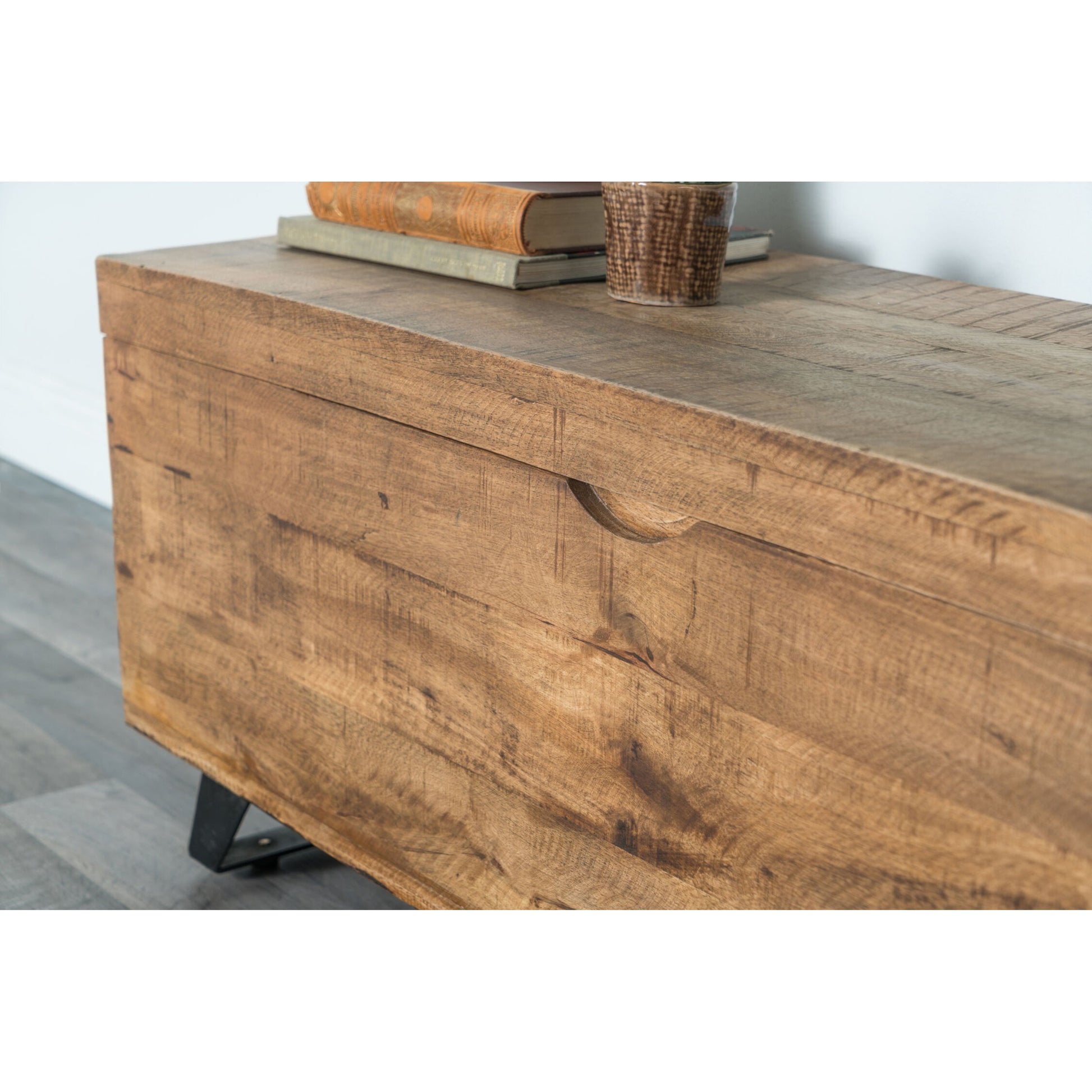 Axis Storage Trunk by Kosas Home. Made from mango wood top, iron legs in a modern style.