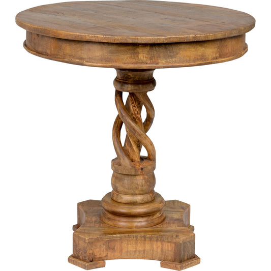 Bella Round Table by Kosas Home in honey brown. Made from mango wood in a traditional style.