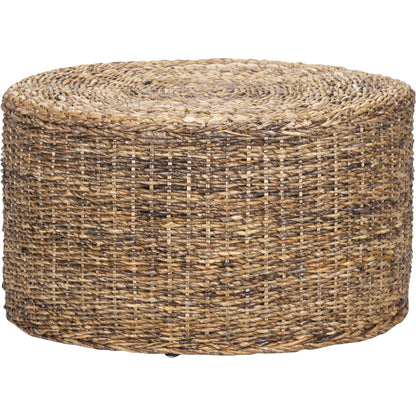 Ira Round Rattan Coffee Table by Kosas Home. Made from rattan abaca in a coastal style.