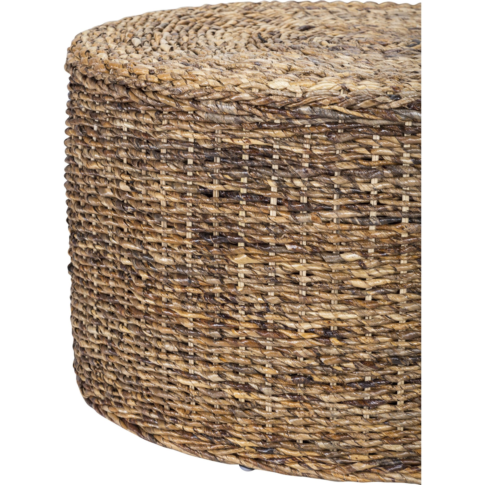 Ira Round Rattan Coffee Table by Kosas Home. Made from rattan abaca in a coastal style.