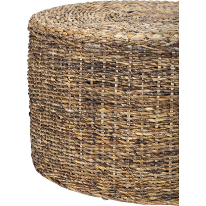 Ira Round Rattan Coffee Table by Kosas Home. Made from rattan abaca in a coastal style.