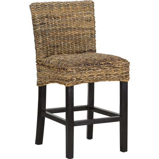 Portman Counter Stool by Kosas Home. Made from rattan abaca top, mahogany legs in a coastal style.