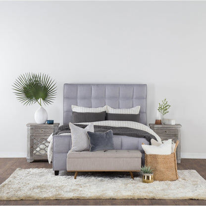 Stimpson Storage Bench by Kosas Home in french beige. Made from solid wood, upholstered in: 57% polyester, 25% viscose, 18% linen in a transitional style.