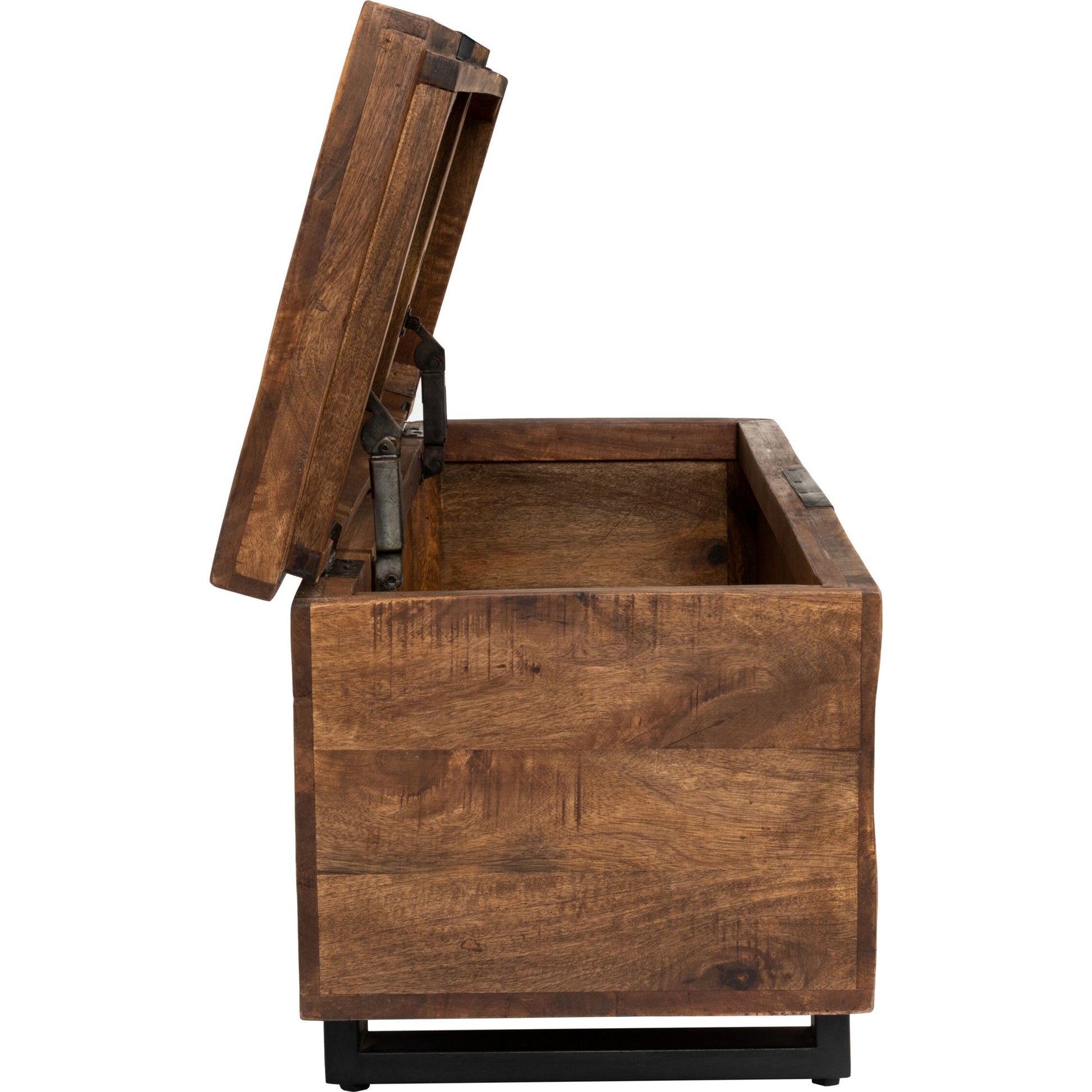 Zoe Storage Trunk by Kosas Home in honey brown. Made from mango wood, iron base in a rustic style.